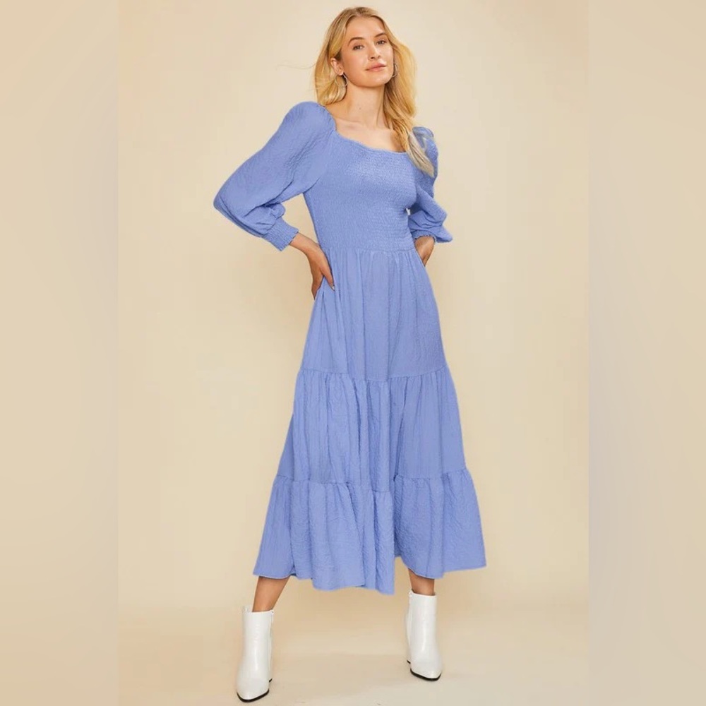 Ocean Blue Smocked Midi Dress NWT